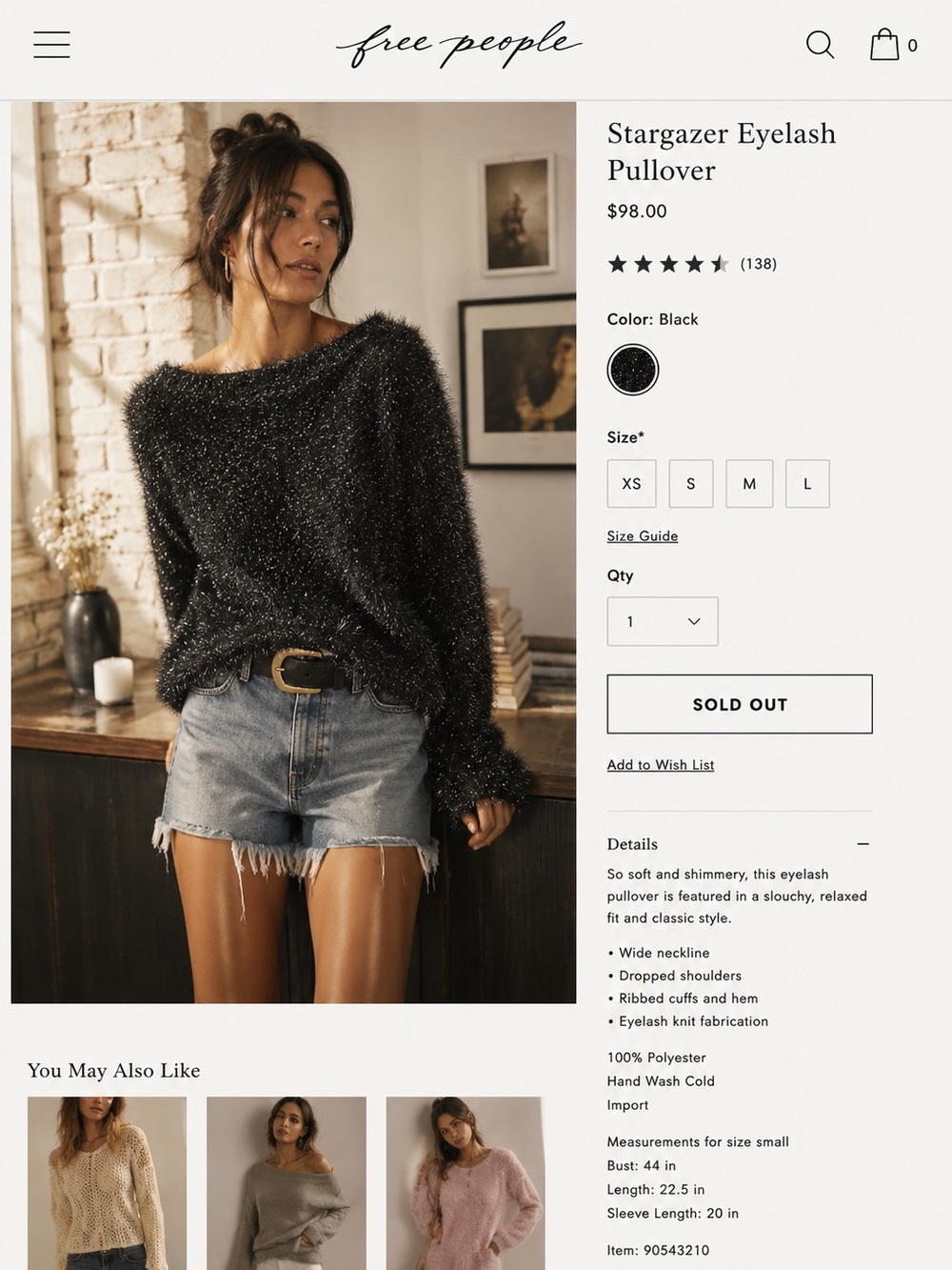 Free People Stargazer Eyelash Pullover Sweater - Black with Metallic Shine